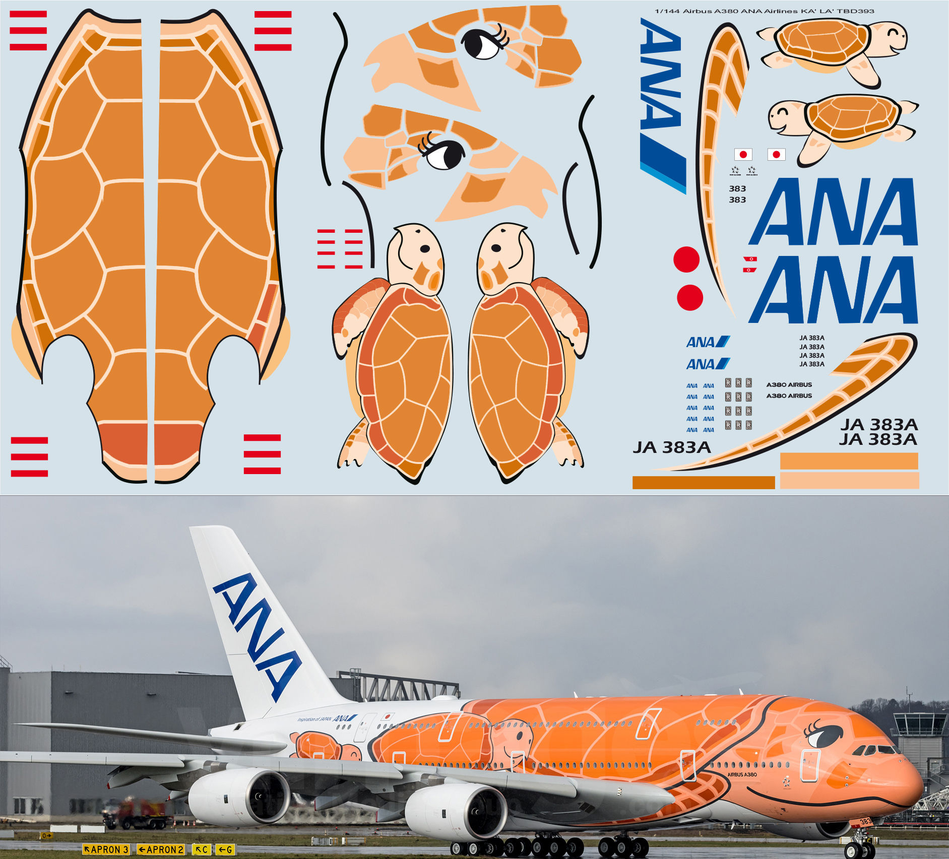 1/144 Airbus A380 ANA Airlines KA' LA'  JA383A Delivery Decals TB Decal TBD393