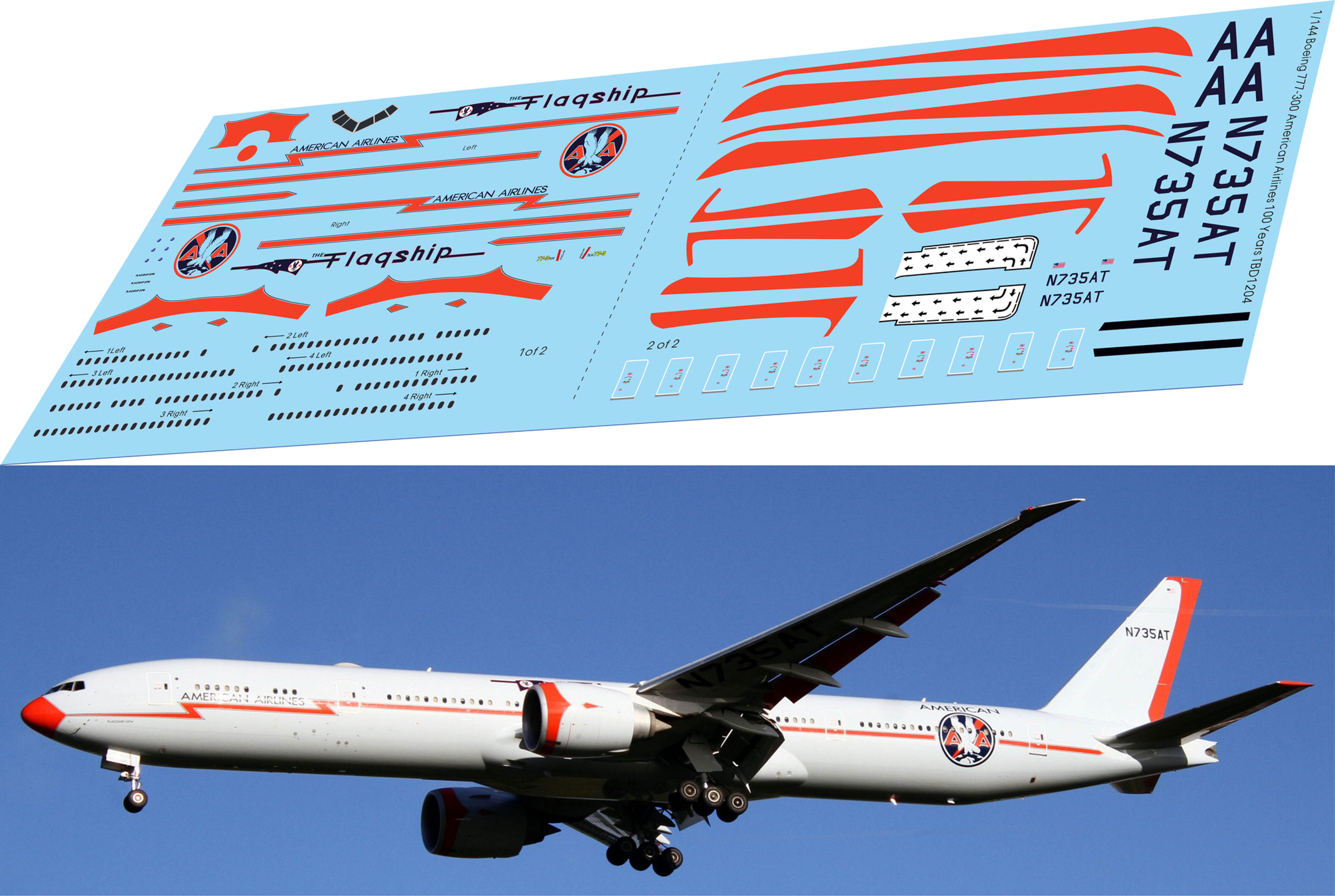 1/144 Decals for Boeing 777 300 American Airlines 100 Years TB Decal TBD1204