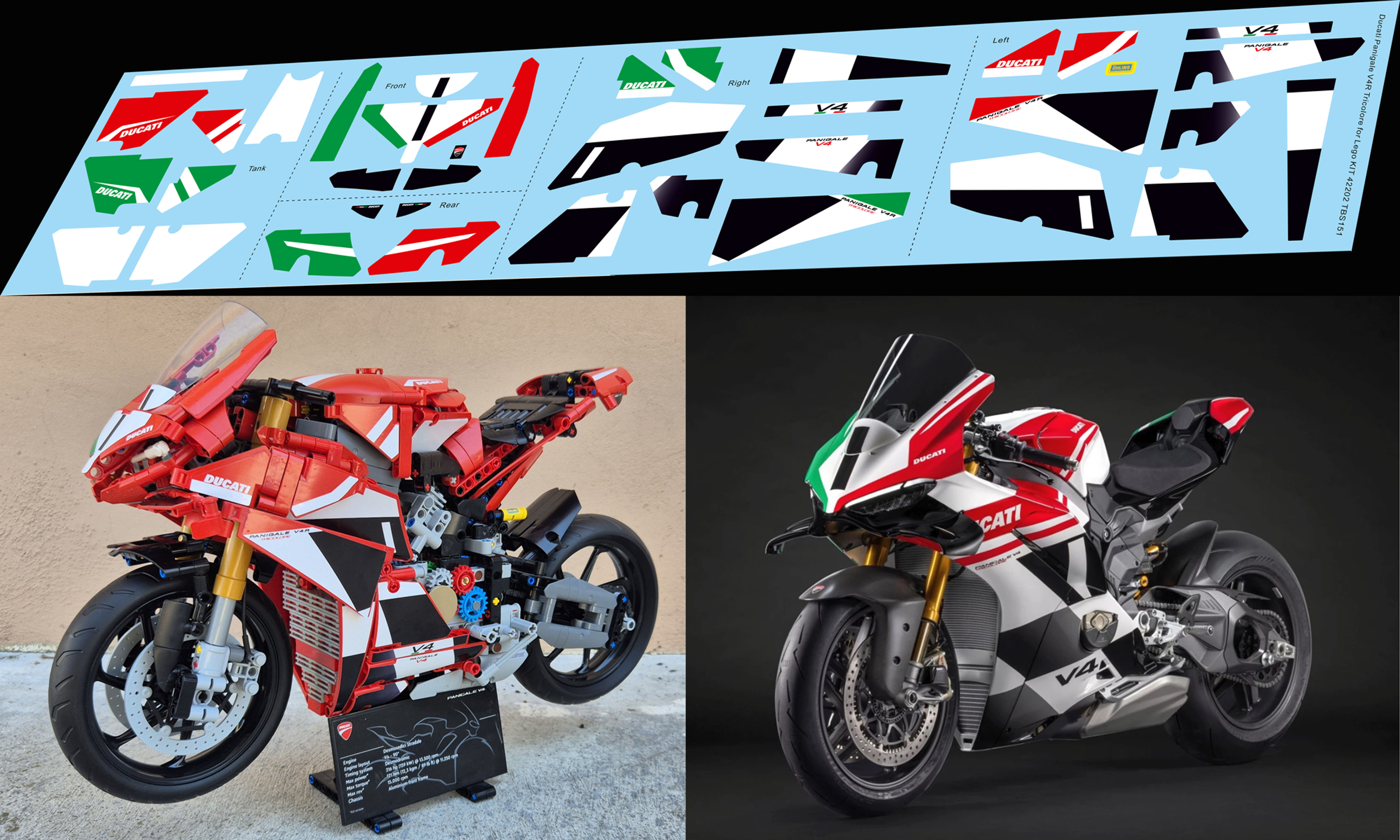 Stickers for Lego Ducati Panigale Tricolore V4R KIT 42202 TBS151