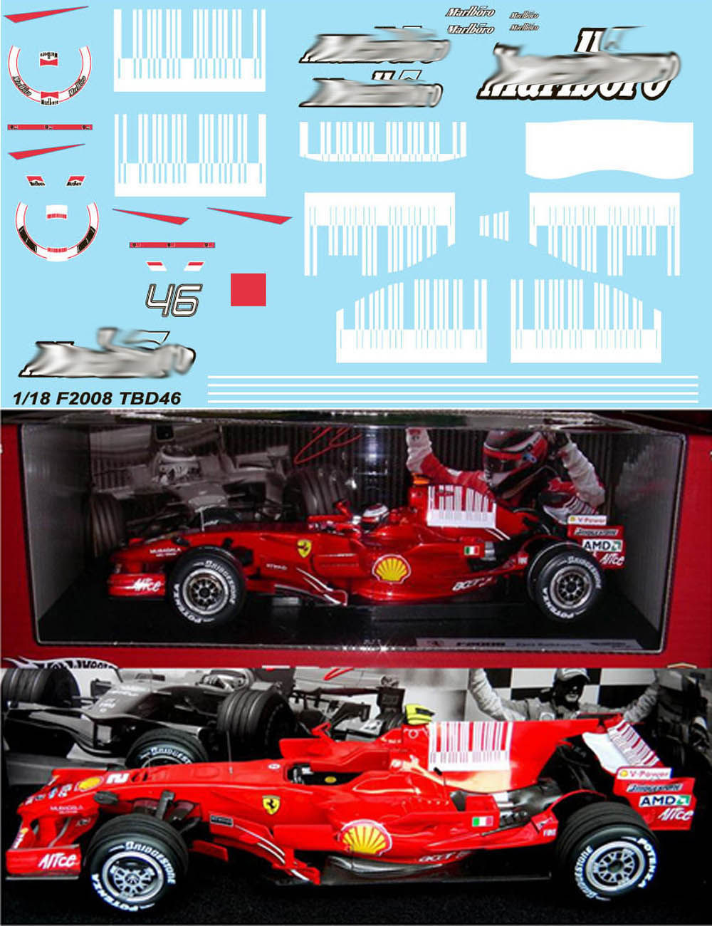 1/18  FERRARI F2008 F1 SHARK BARCODE ROSSI TBD46