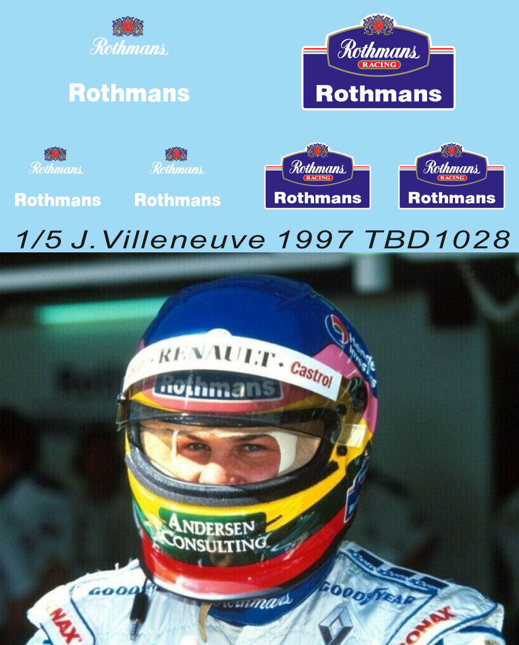 1/5 Water Decals Helmet Casco Jacques Villeneuve 1997 Decal TBD1028