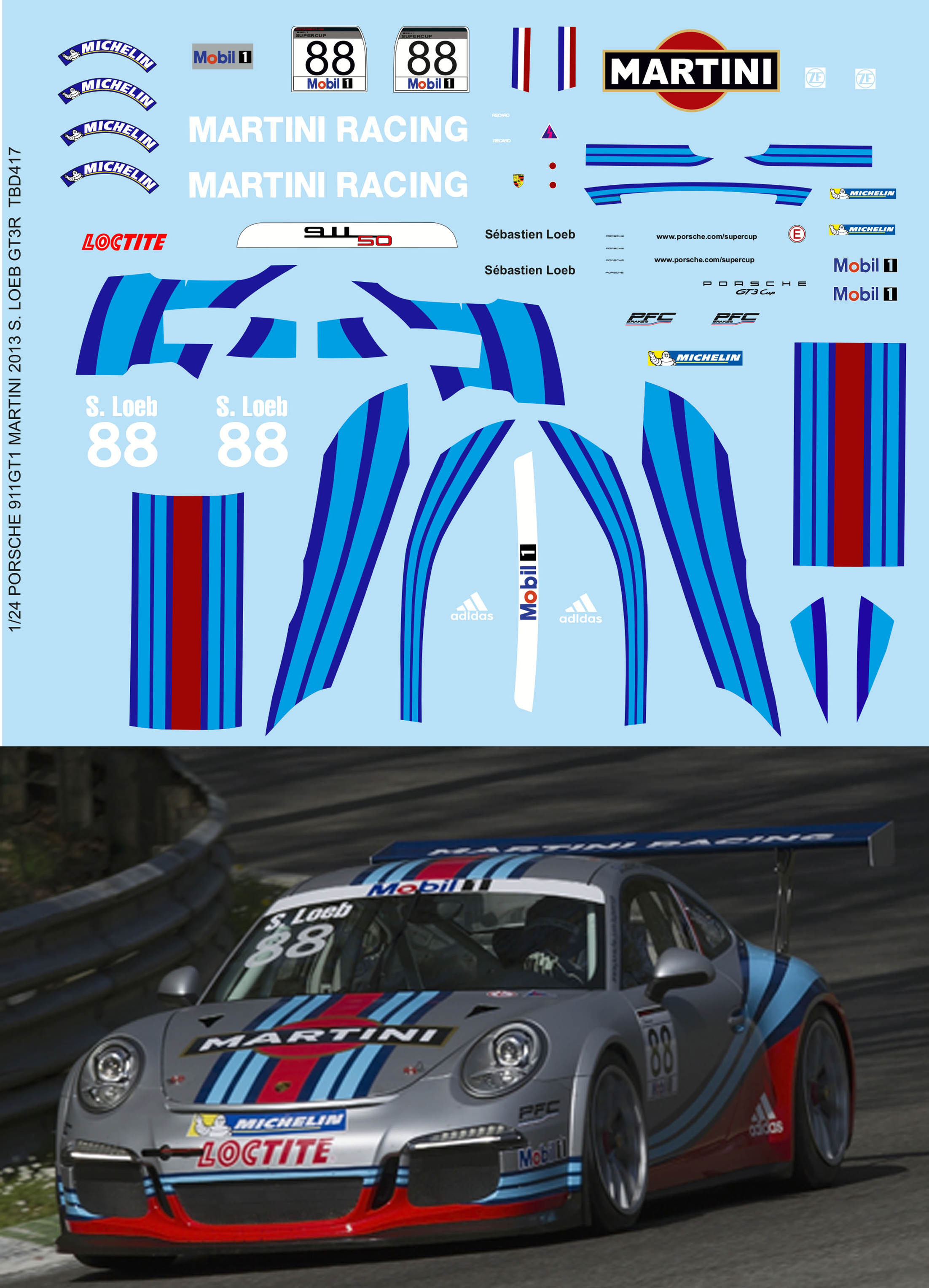1/24 PORSCHE 911 GT1 MARTINI 2013 S. LOEB GT3R Decals TB Decal TBD417