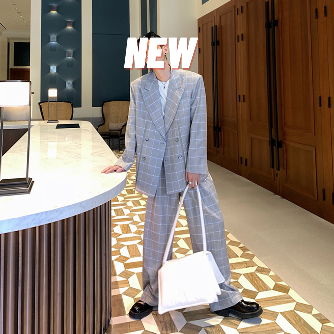 Silver Grey Checkered Double-Breasted Suit