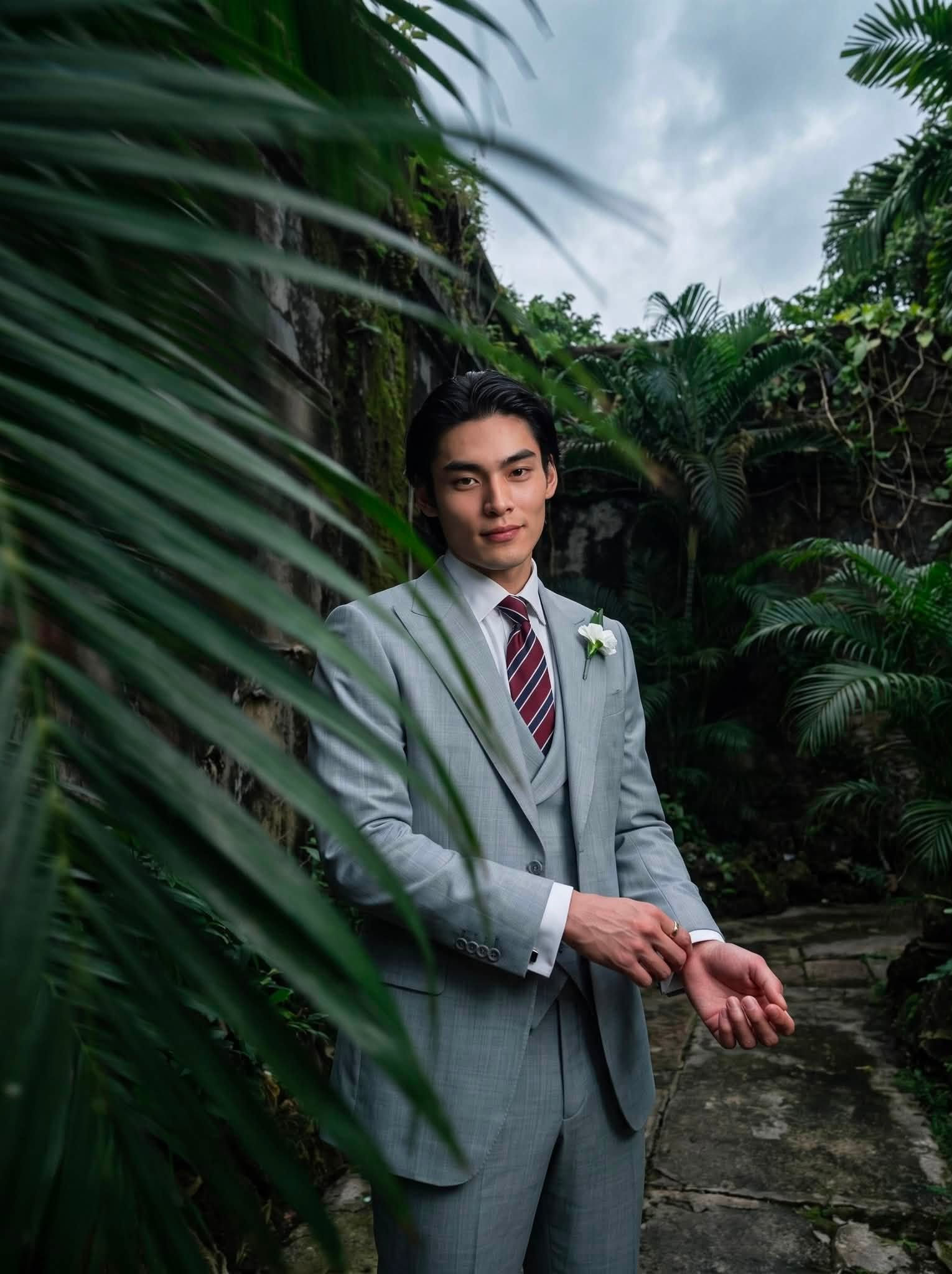 Pewter Gray Hairline Peak Lapel Single-Breasted Suit with Vest