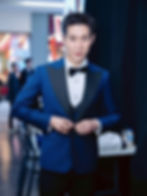 เช่าทักซิโดสีน้ำเงิน Chicago Blue Peak Lapel Three-Piece ผ้าวูล Basic Instinct กรุงเทพ