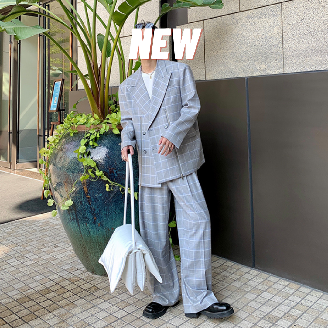 Silver Grey Checkered Double-Breasted Suit