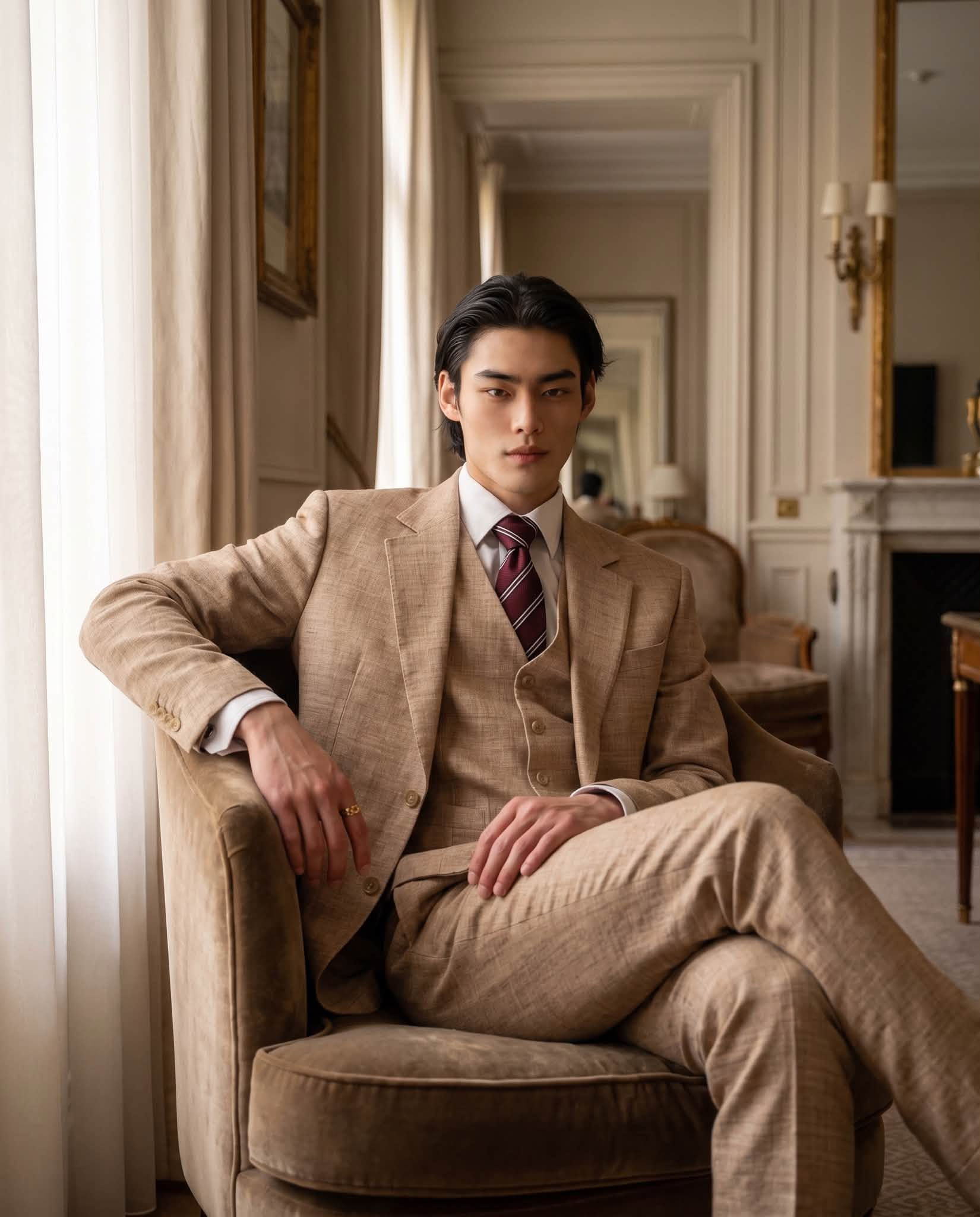 Tawny Brown Notch Lapel Single-Breasted Suit with Vest