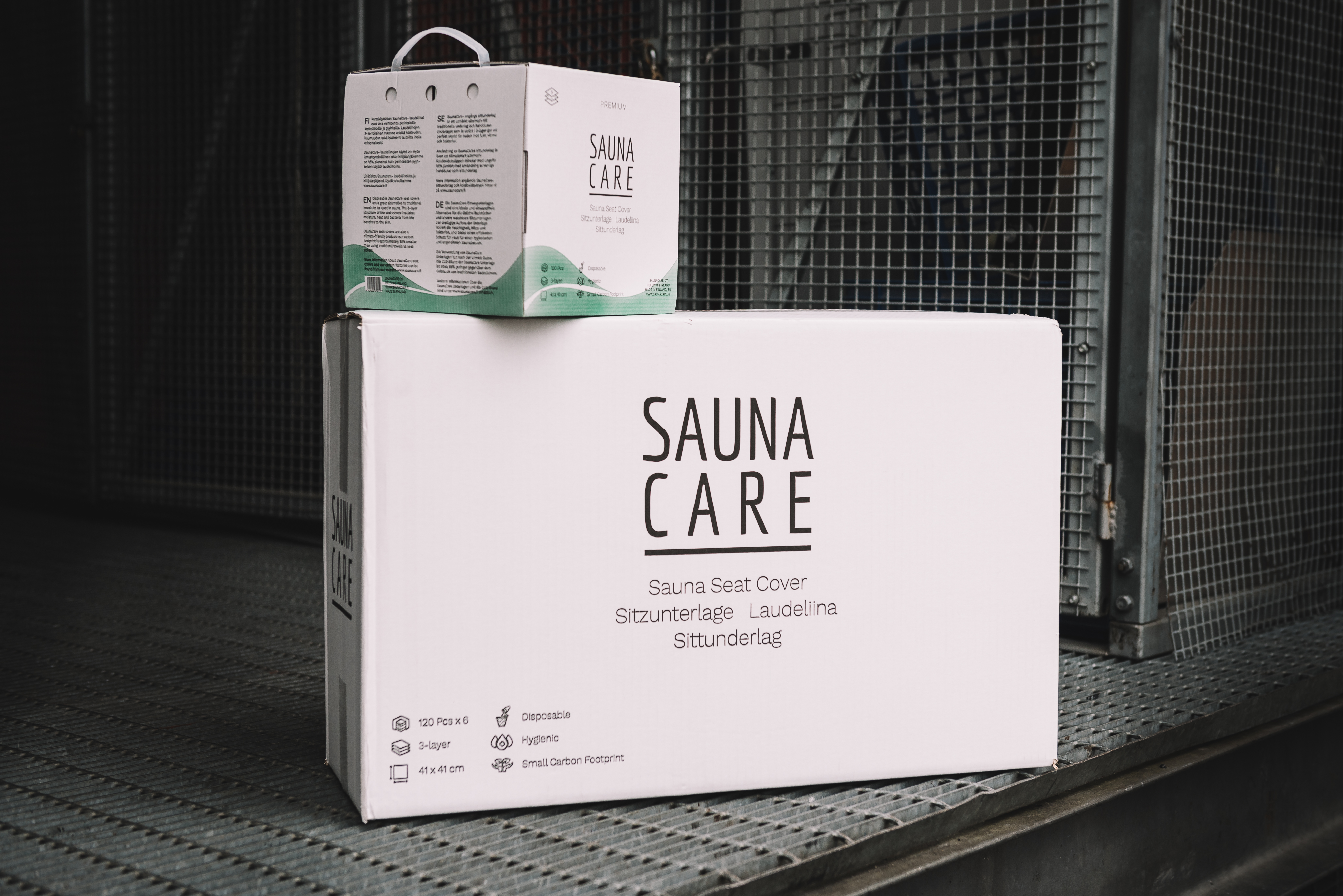 SaunaCare disposable sauna bench cover and packaging