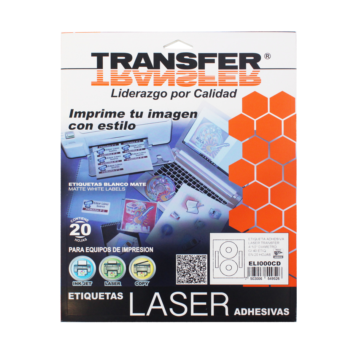 ETIQUETA ADHESIVA LASER 11.7 MM CD/DVD BLANCA C/20 HOJAS T/CARTA / TRAN