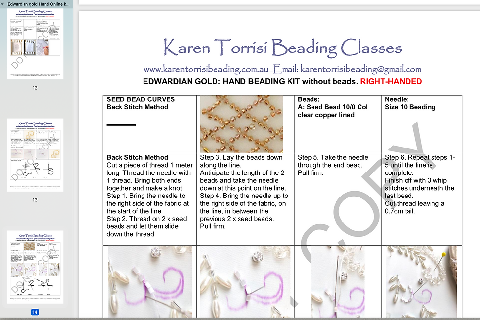 Thumbnail: V1 Edwardian Gold Hand Beading: PATTERN & INSTRUCTIONS ONLY, No beads left han