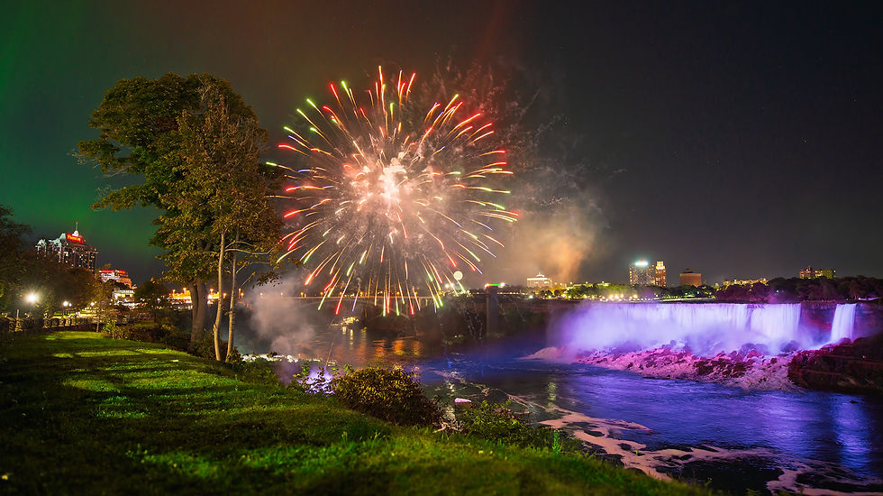 Fireworks over Niagara Falls at Night