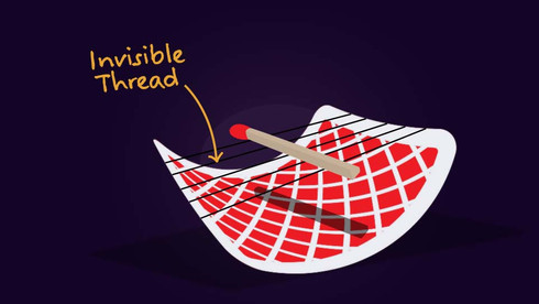 When the card is bent, the invisible thread secretly makes the match look like its floating