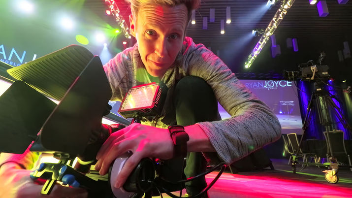 Ryan Joyce’s compact performance gear in a backstage area, showcasing the ease of load-in for event planners.