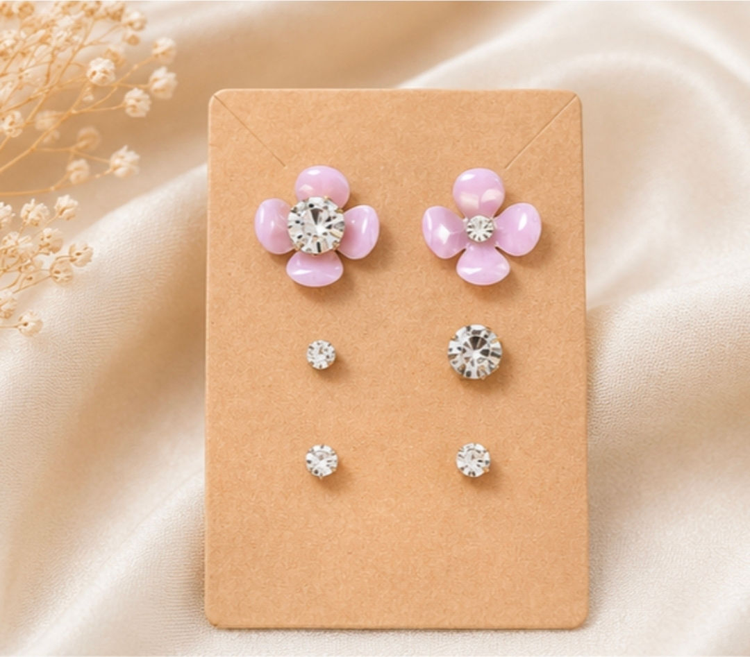 Pink Blossom & Sparkle Stud Earring Set
