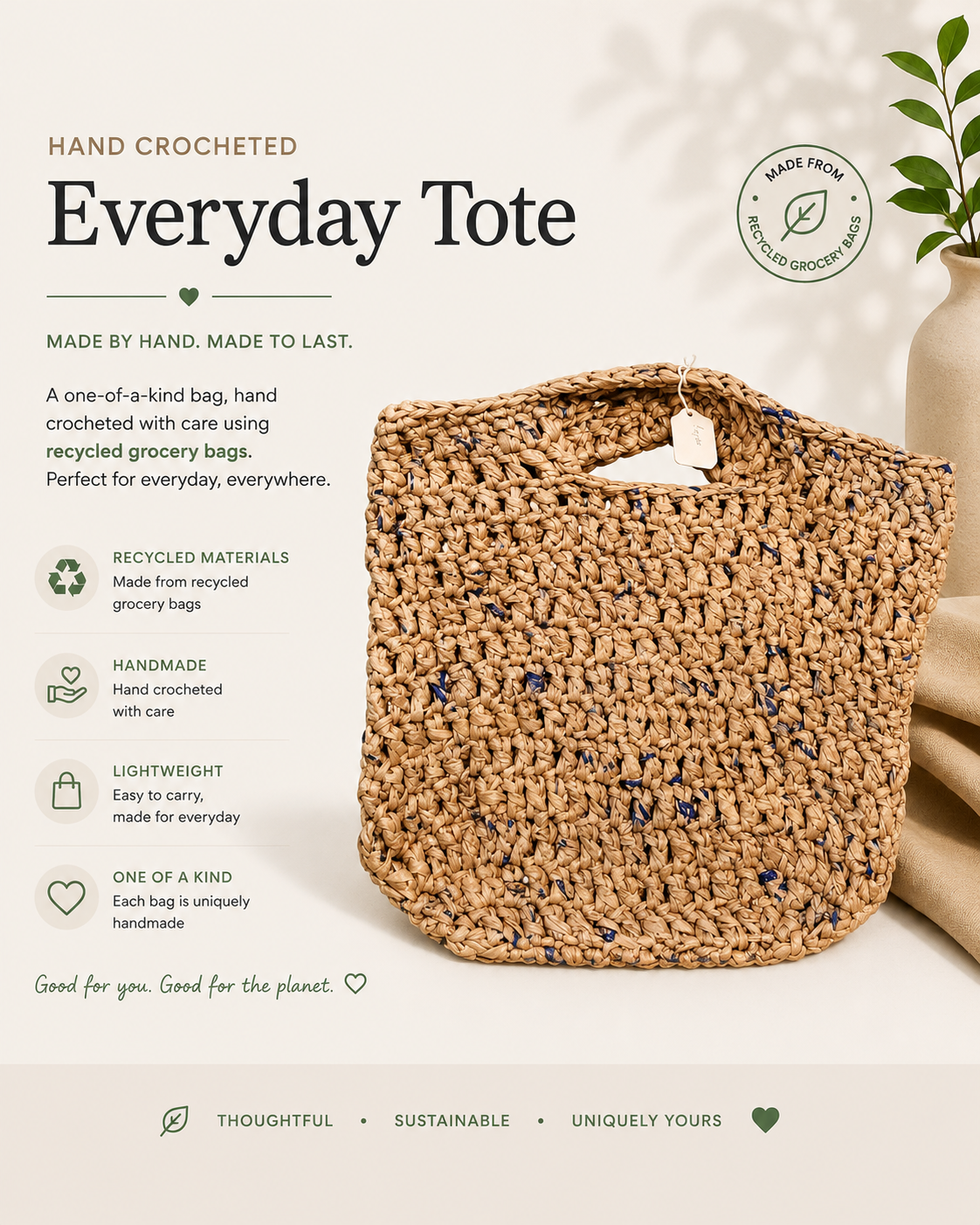 Hand-Crocheted Recycled Grocery Bag