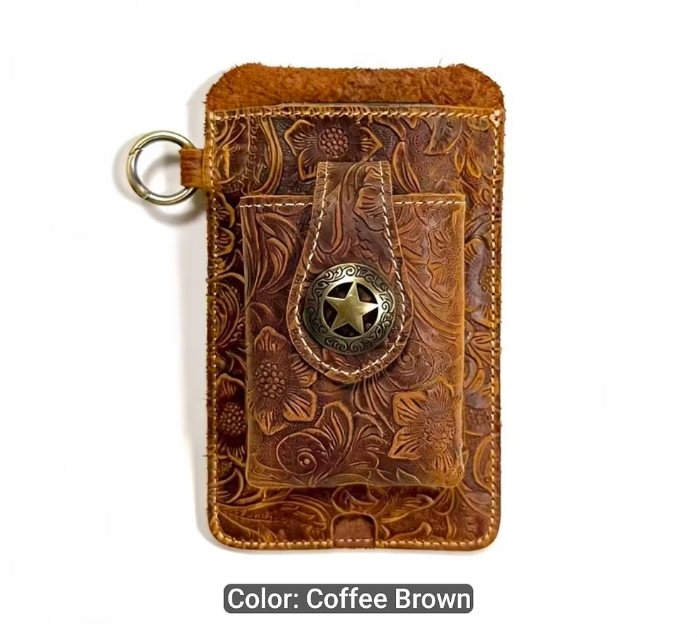 Thumbnail: Vintage Tooled Leather Belt Phone Holster with Card Pocket