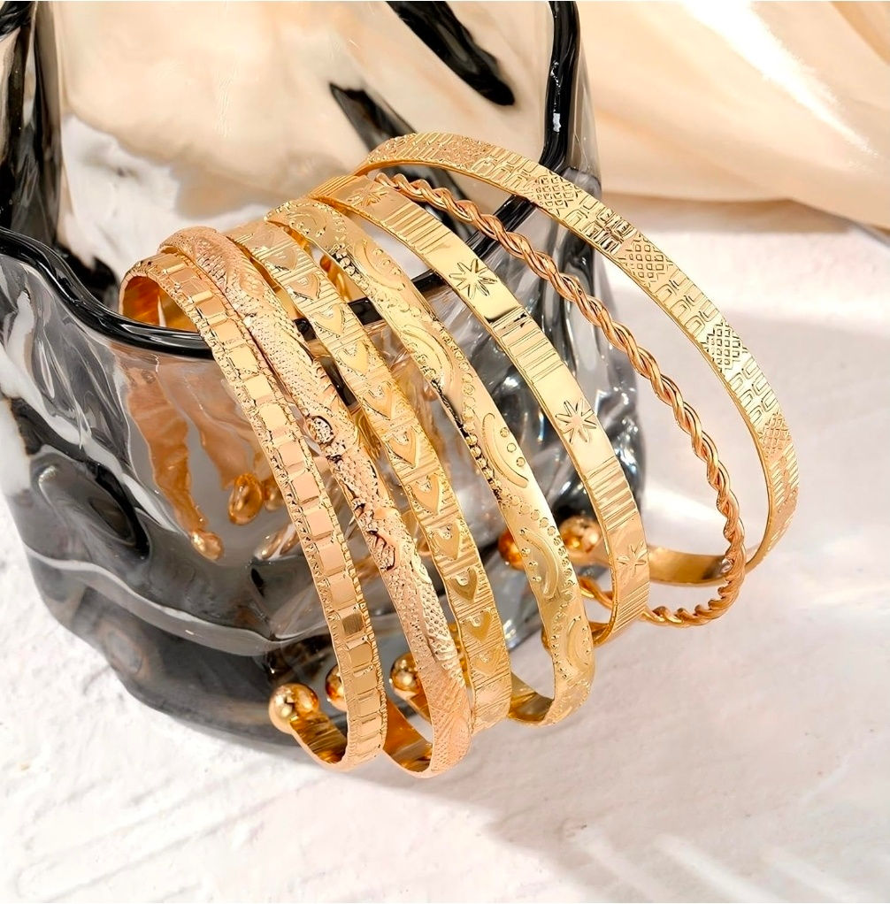 Gold-Tone Textured Bangle Bracelet Set