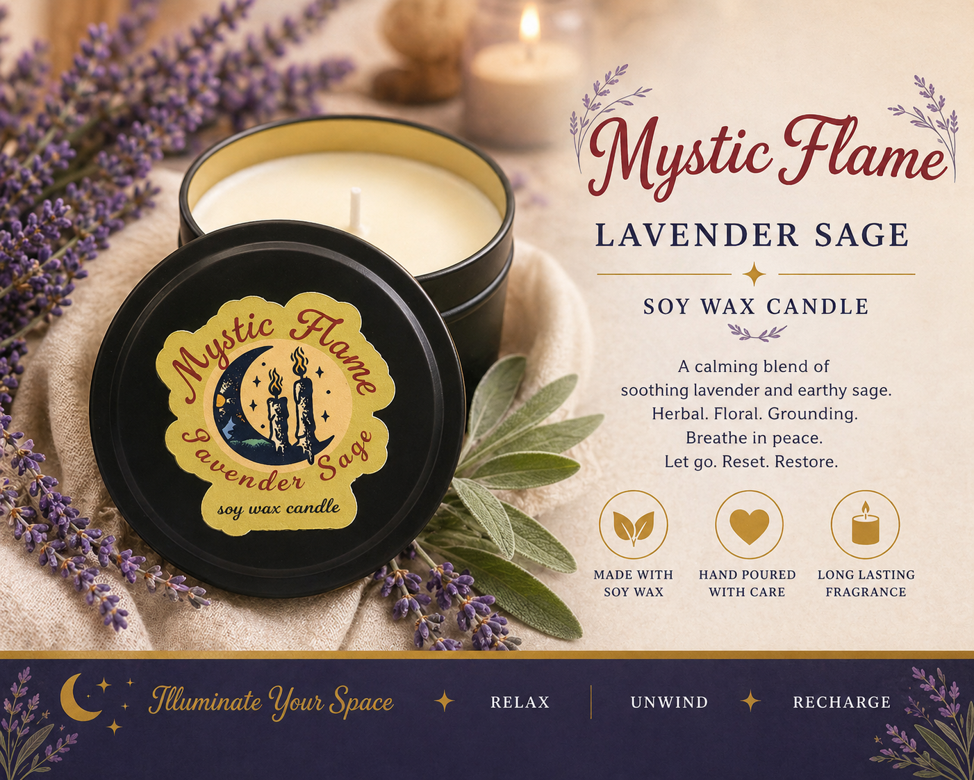 Lavender Sage – 8 oz Soy Wax Candle