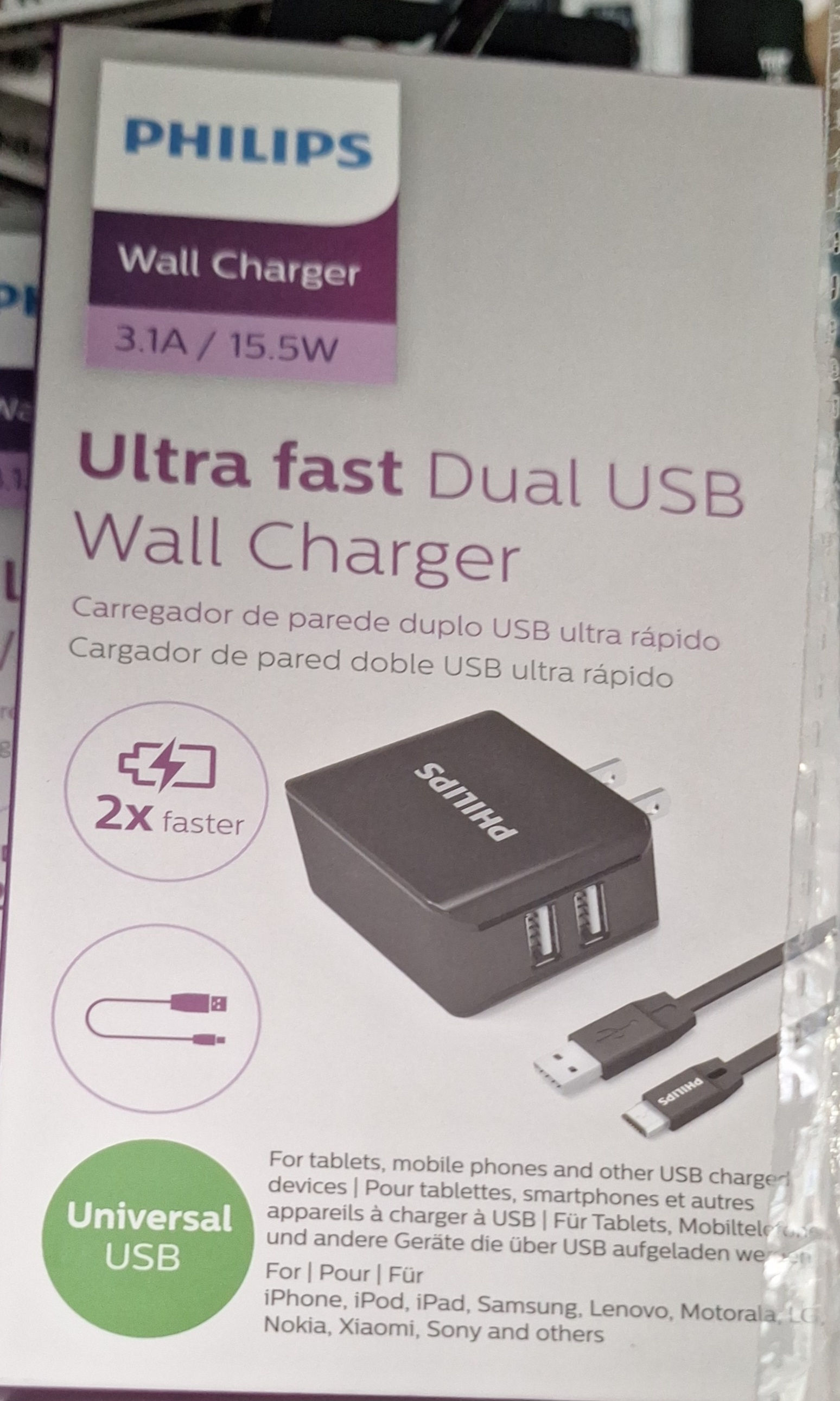 Philips Ultra fast Dual USB Wall Charger 