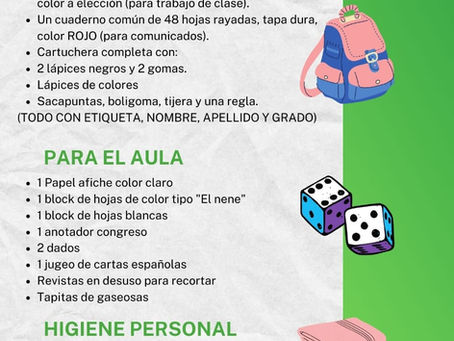 La lista de materiales de 1er. Grado (ciclo lectivo 2023)