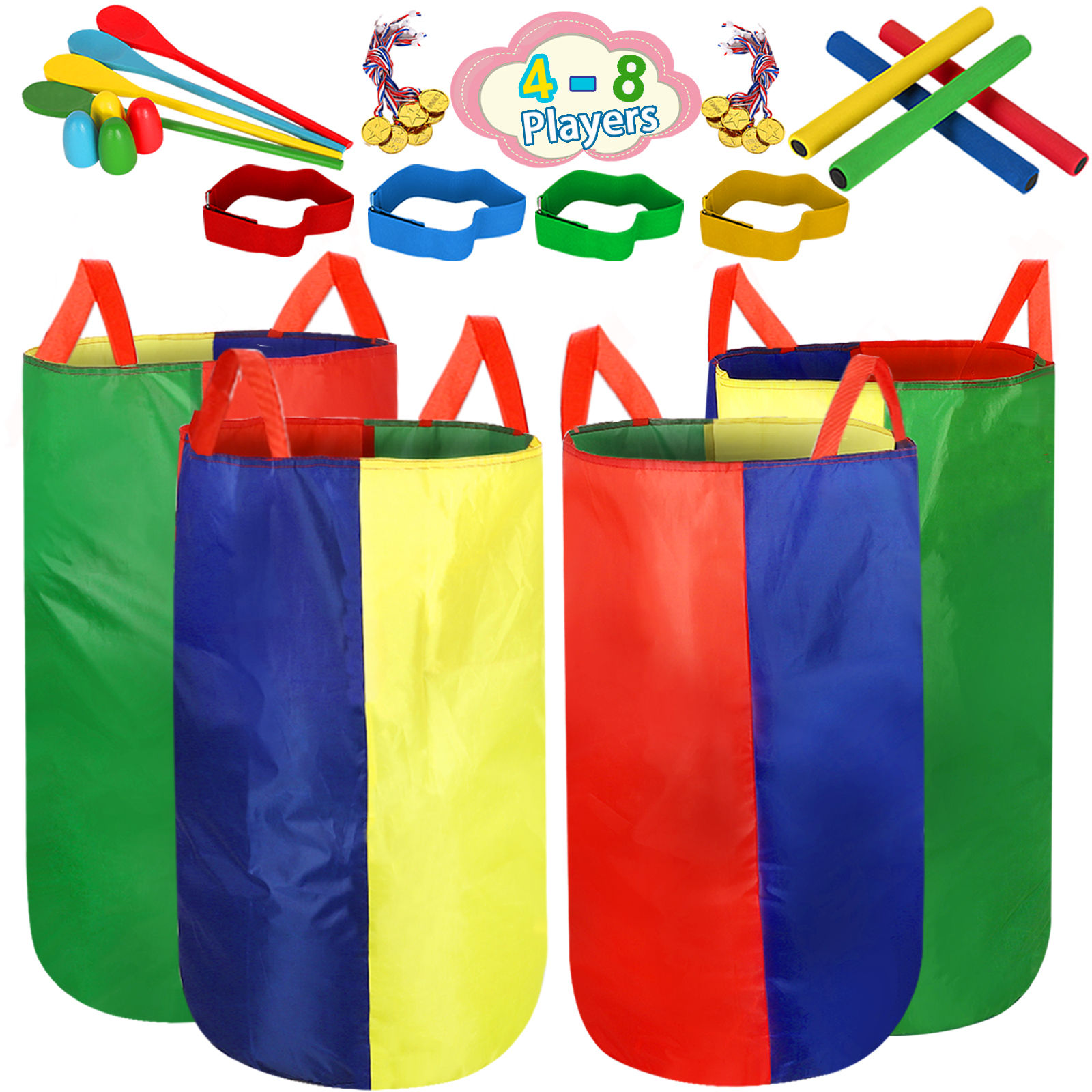 4-8 Player Potato Sack Race Bags Backyard Games for Kids and Adult, Field Day Bi