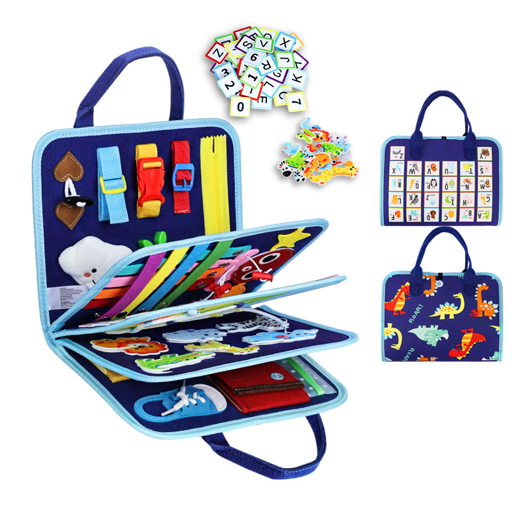 Busy Board Montessori Toy, Blue Dinosaur