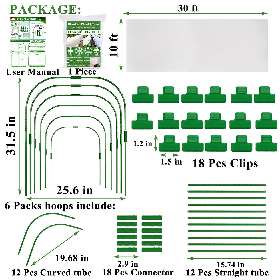 縮圖：WYRJXYB Plant Covers Freeze Protection Kit 10 x 30Ft with 6Pcs Garden Hoops & 18