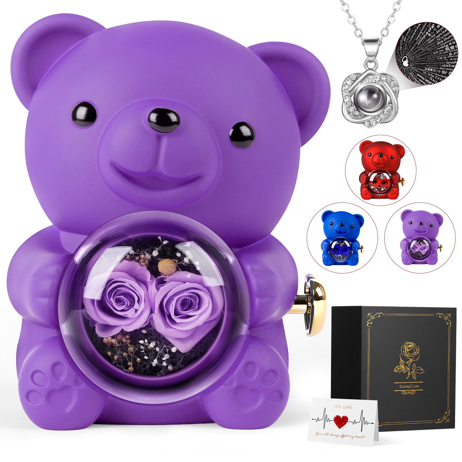 FuBegi Romantic Rose Bear Teddy with Preserved Rose, Rose Bear Gift Box Set Vale