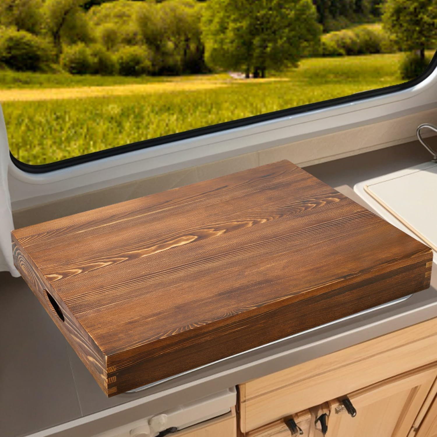 Stove Top Cover Board Wooden Noodle Board for RV Camper, Walnut Color
