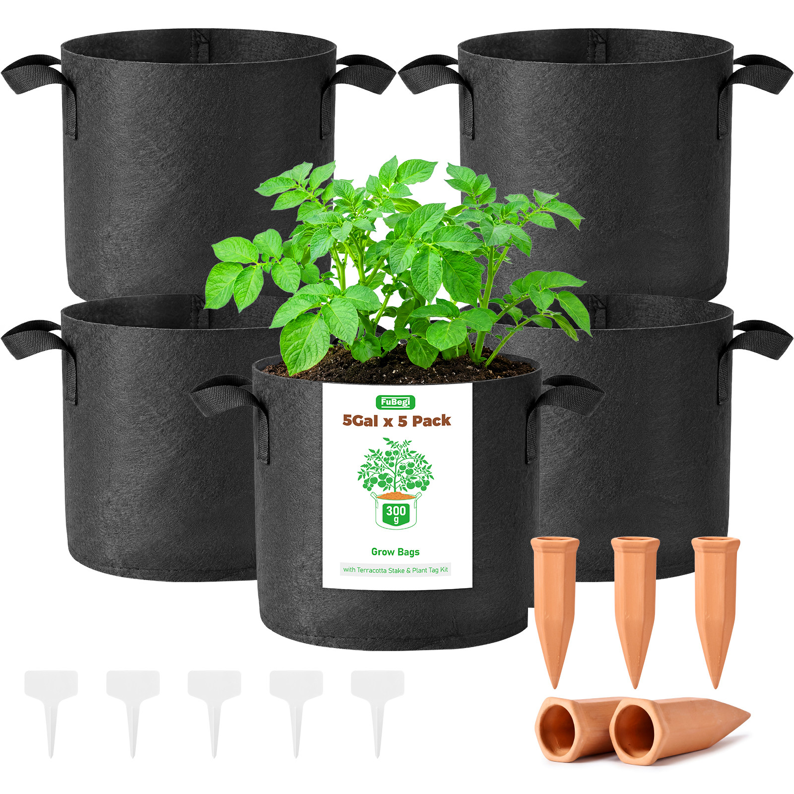 5-Pack 5 Gallon Grow Bags for Potato Tomatoes Vegetables, 5 Pack Terracotta Plan