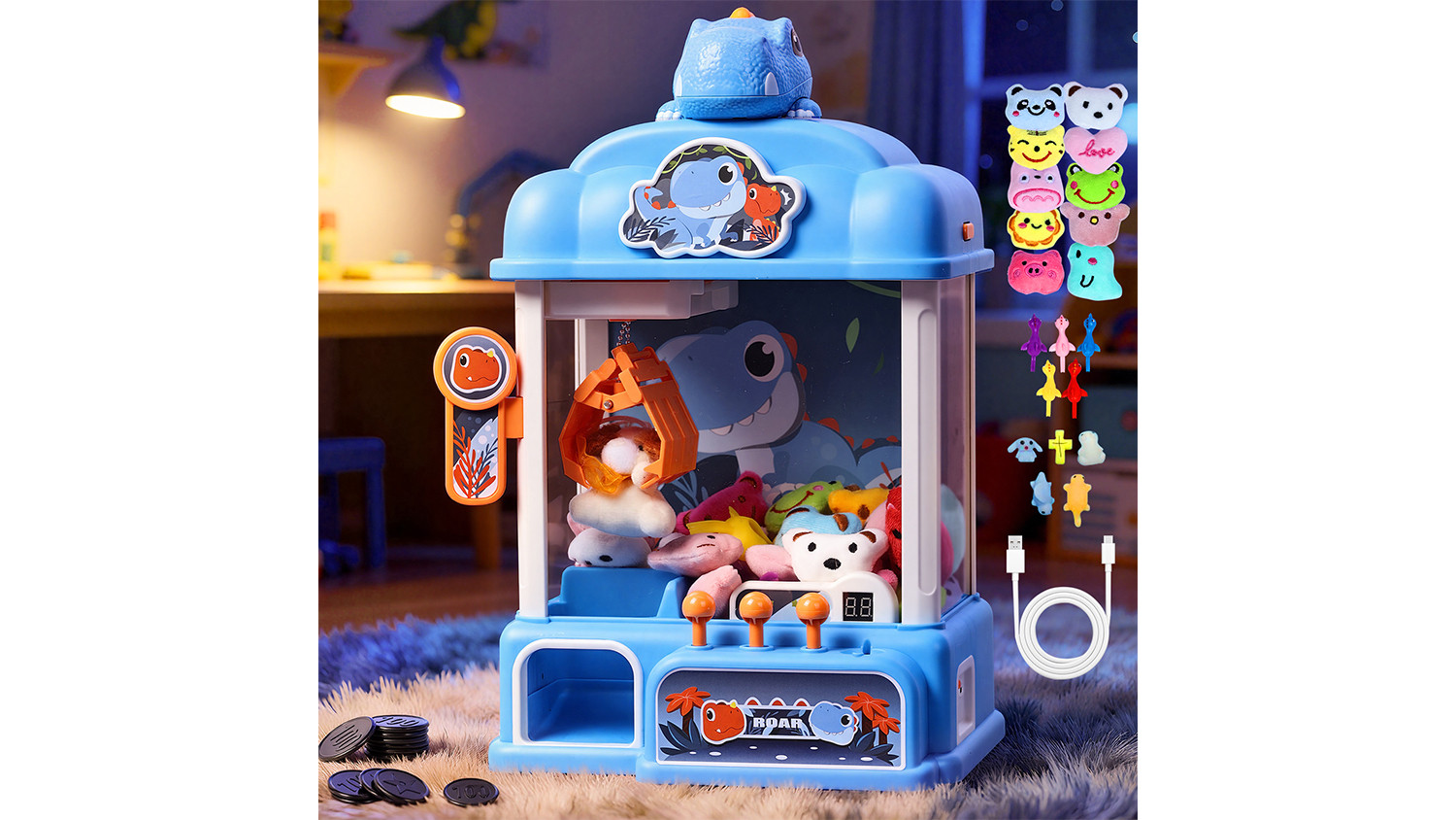 CWLAKON Claw Machine for Kids Boys Dinosaur Toys, Mini Vending Machine with Soun