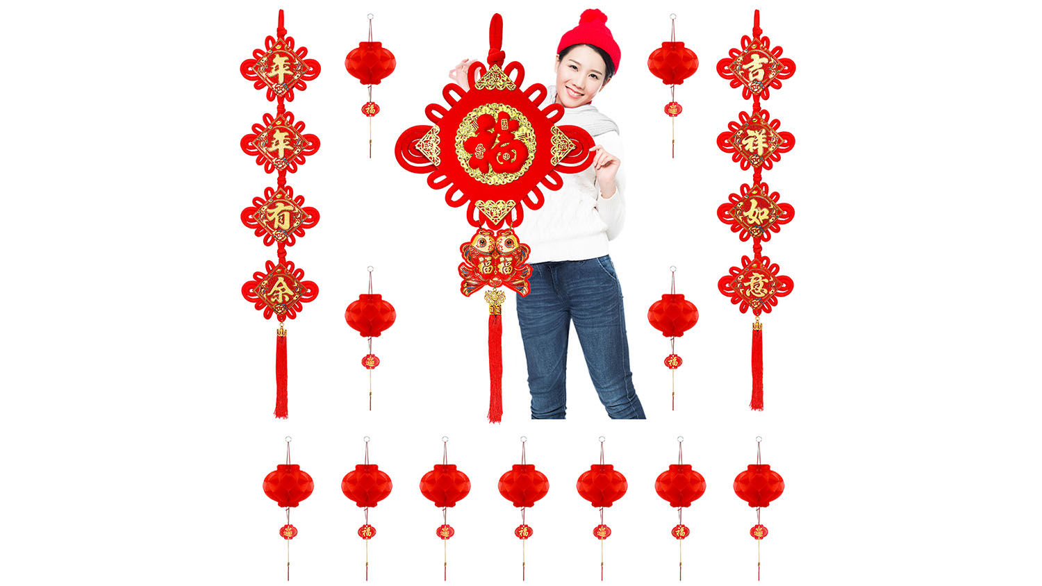 CWLAKON Chinese New Year Decorations, Chinese knot Fu Character Hanging Orn