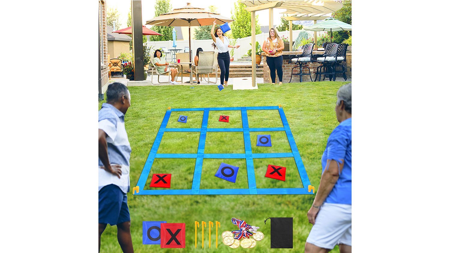 CWLAKON Outdoor Giant Tic Tac Toe Bean Bag Toss Games for Kids Adults Family, La