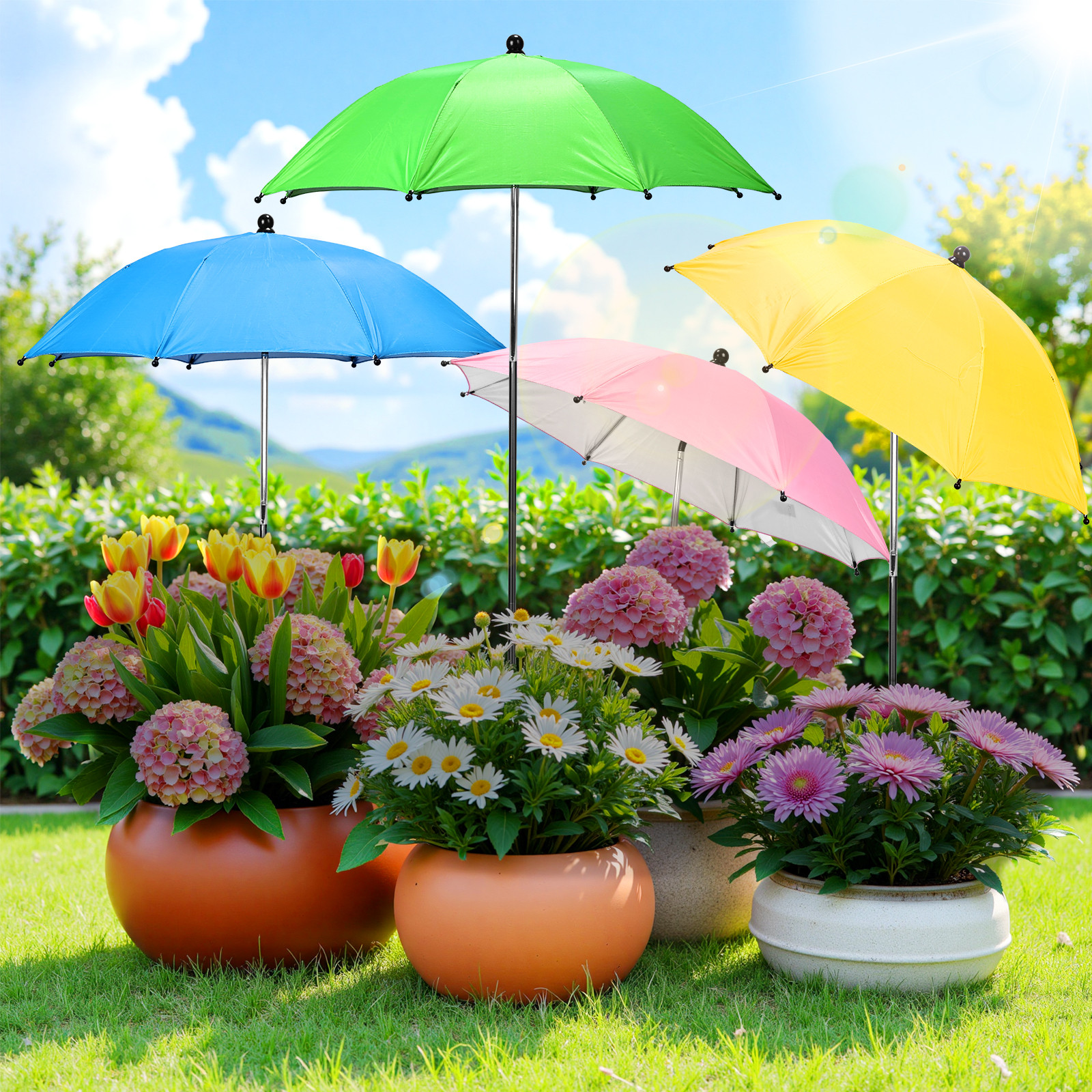 Garden Umbrellas for Plants Flowers, 4 Pack 25inch Plant Shade Umbrellas for Out