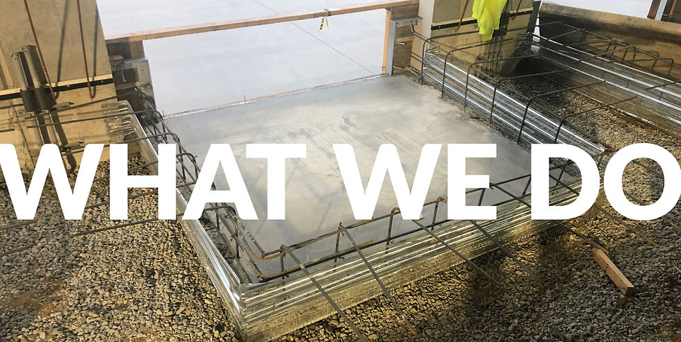 Aerial view of a loading bay under construction using steel-reinforced concrete.
