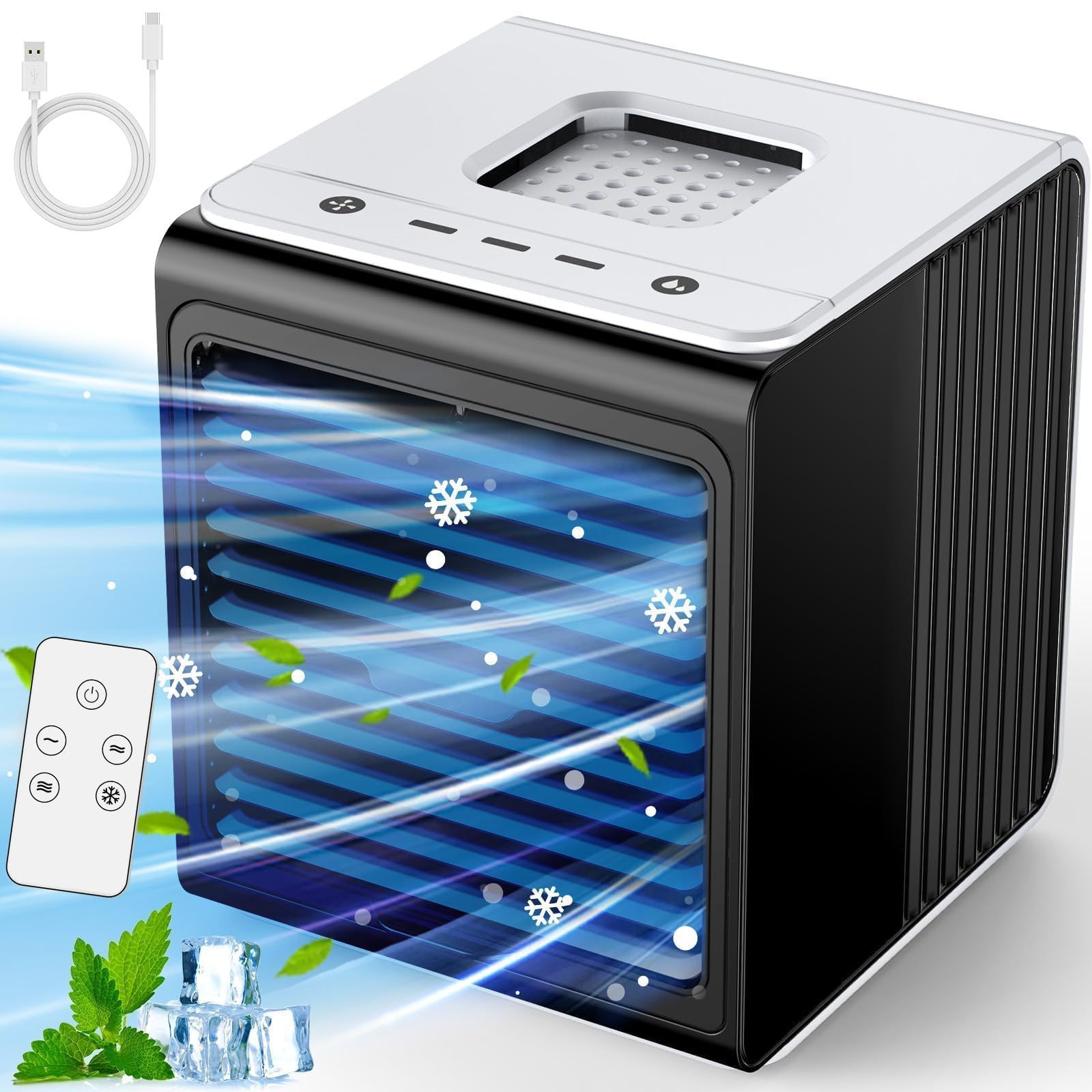 CENSTECH 3-IN-1 Mini Air Conditioner with Remote Top Splash-Proof Design 3 Speed