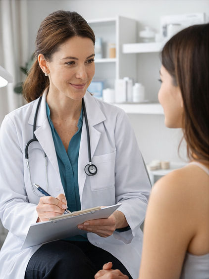 Dermatologist performing a clinical skin examination