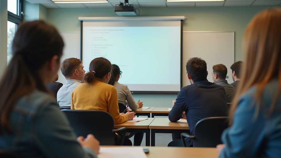 Eye-level view of a classroom setting with diverse students engaged in discussion