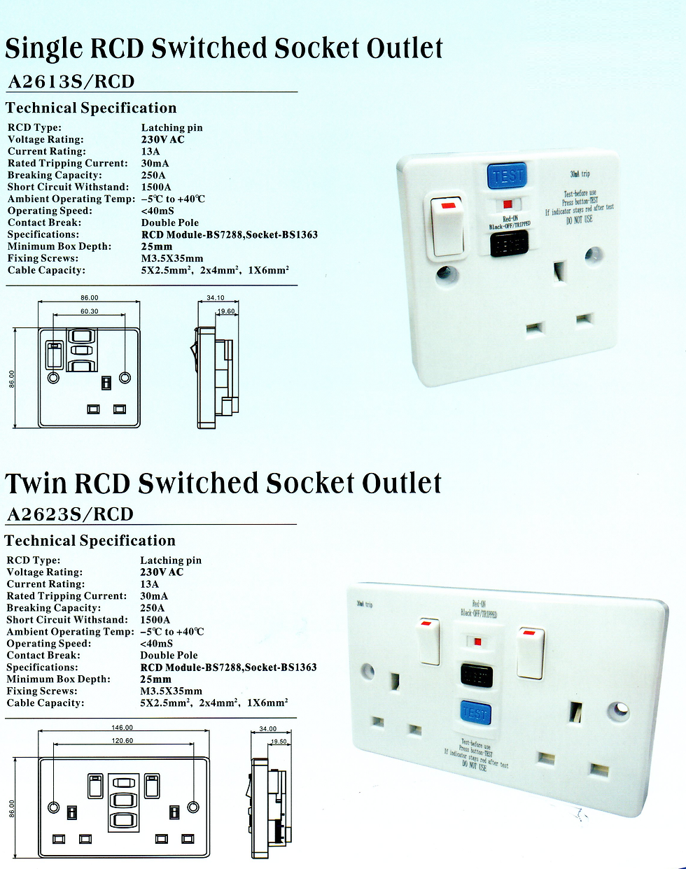 縮圖：豐葉牌 開關蘇底 FYM RCD Switched Socket Outlet