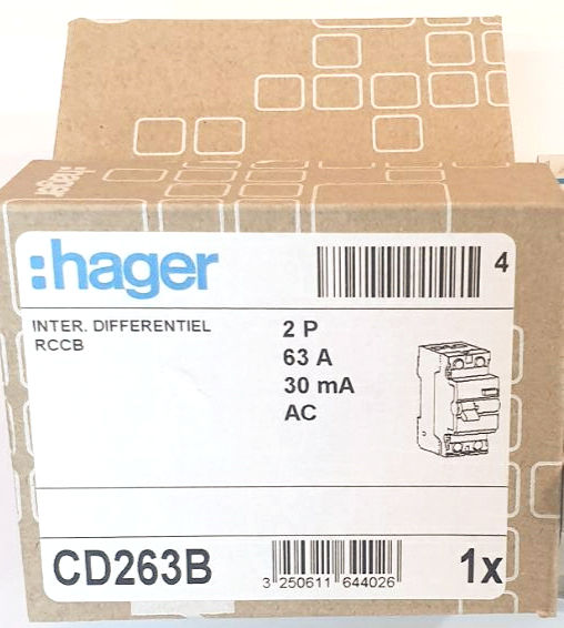 縮圖：Hager CD263B 2P 63A RCCB 水氣掣(30mA) Hager CD263B 2P 63A 30mA Residual current cir