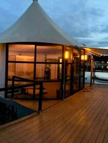 Private balcony at dusk