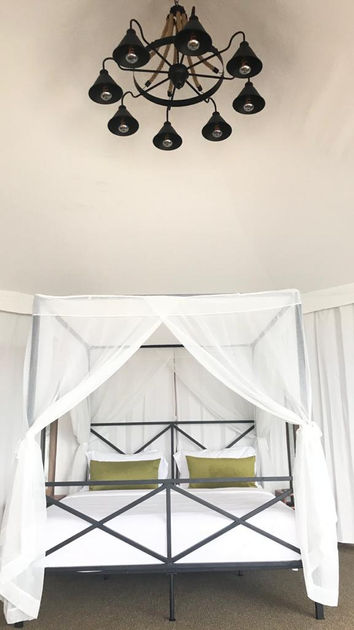4 poster bed and ceiling lamp