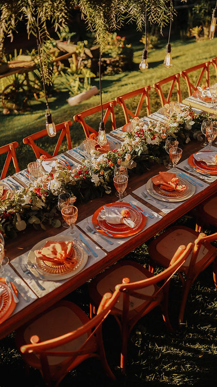 Lange Tafel in orange dekoriert