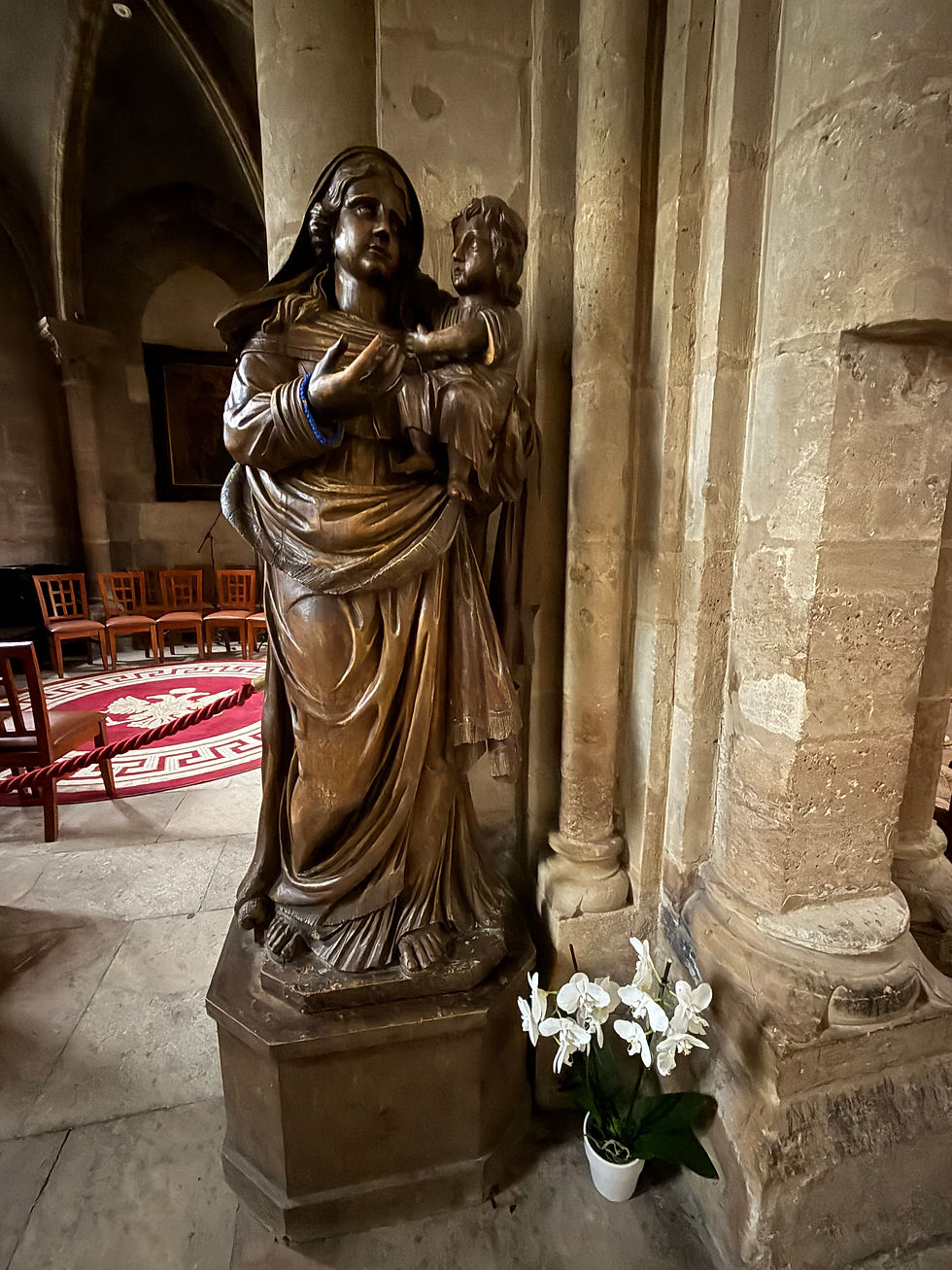 Carved statue of the Virgin Mary