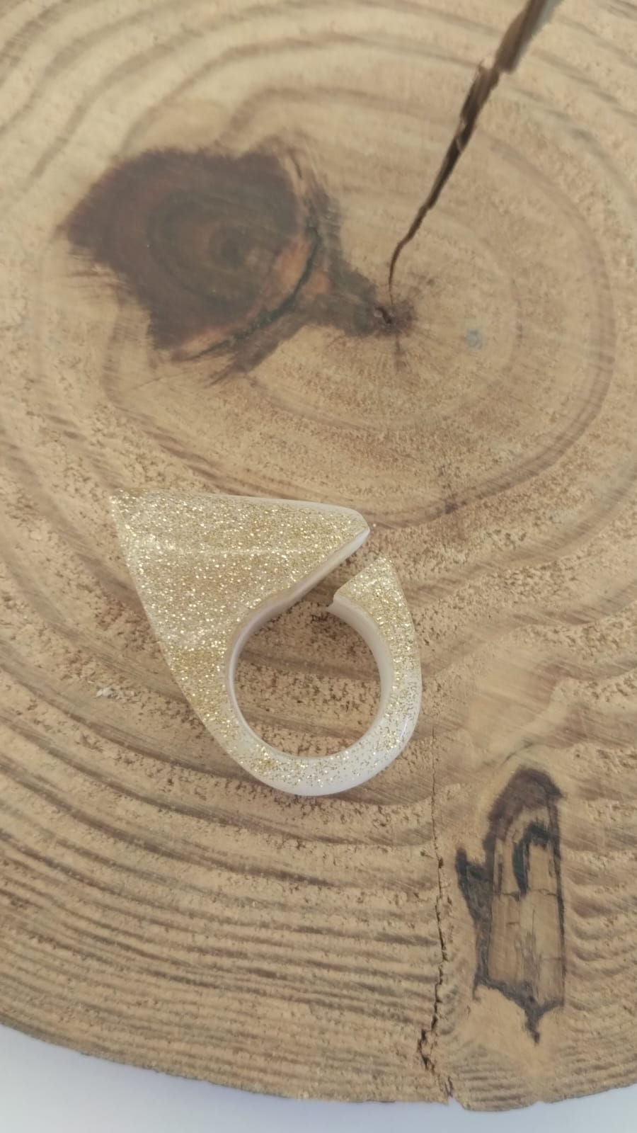 Anel Diagonal Marfim e Light Gold