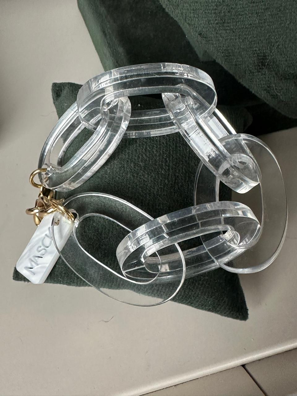 Pulseira Grumari Corrente Acrílico Cristal & Ouro