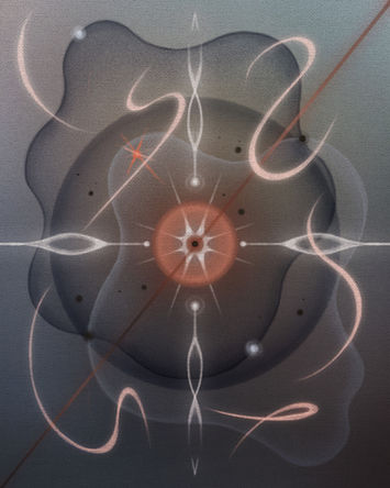 A 46-card art deck titled A Journey Through Light, featuring abstract geometric compositions and symbolic imagery. The deck explores themes of belonging, shadow, integration, and inner awakening through four conceptual phases. The visual style is minimal yet layered, with flowing forms and balanced symmetry that evoke quiet reflection and intuitive insight.