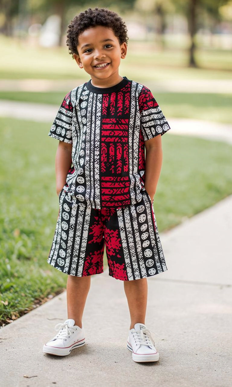 Thumbnail: African fabric shorts set for boys