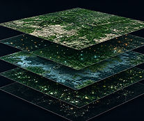 Layered satellite and geospatial data over an African landscape