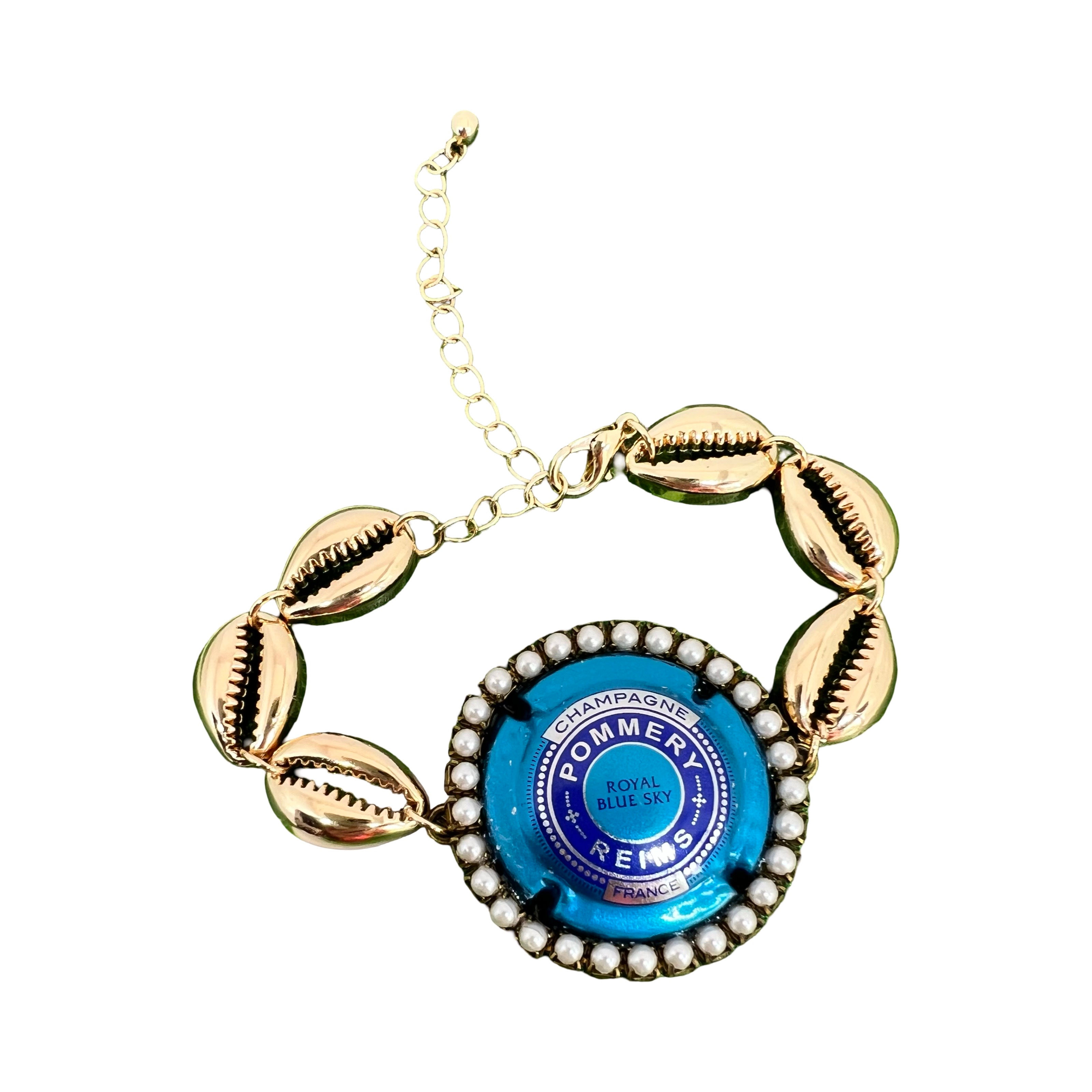 🌊 Pommery "Royal Blue Sky" Cowrie Shell Beach Bracelet 🐚